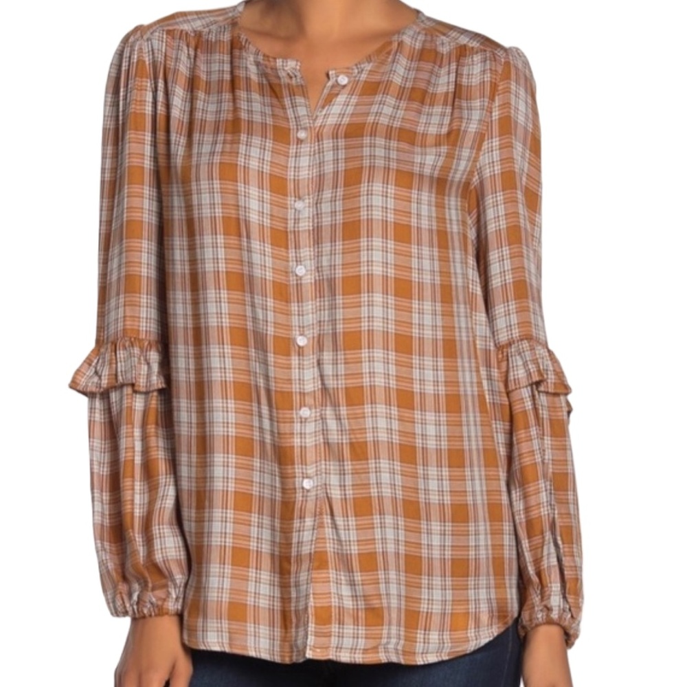 Max Studio Plaid Button Down Shirttail Top NWT
